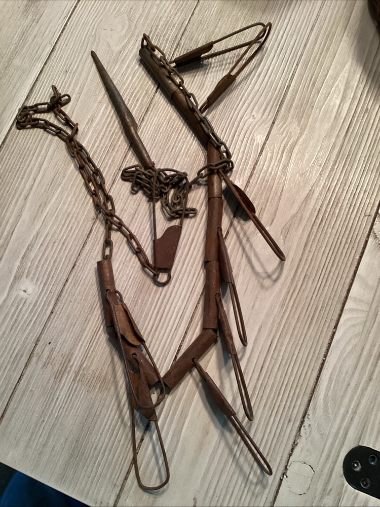 Vtg Metal Chain Link Fish Stringer 9 Snap Loop Clips