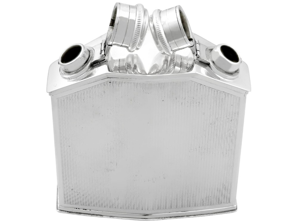 Antique Sterling Silver Double Radiator Hip Flask