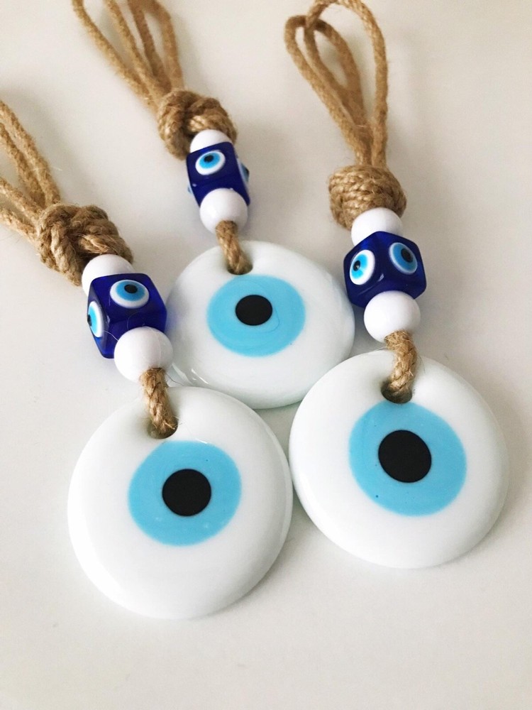 Evil Eye Wall Hanging - evil eye home decor - white evil eye bead