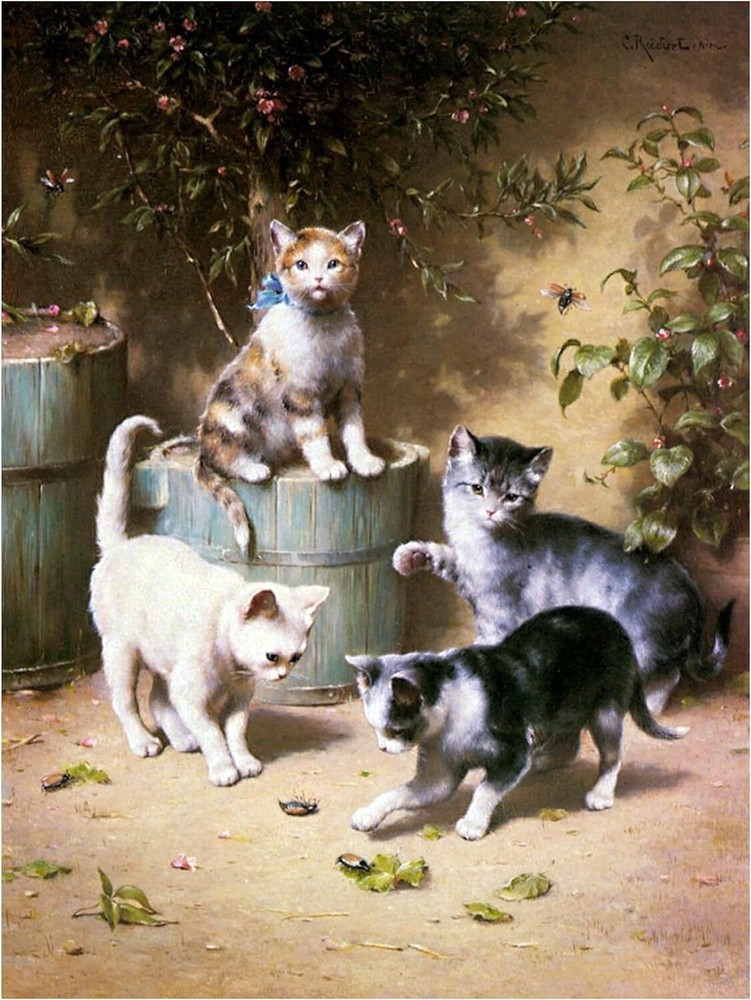 Kittens Playing with Beetles Accent Tile Mural Kitchen Wall Backsplash Ceramic