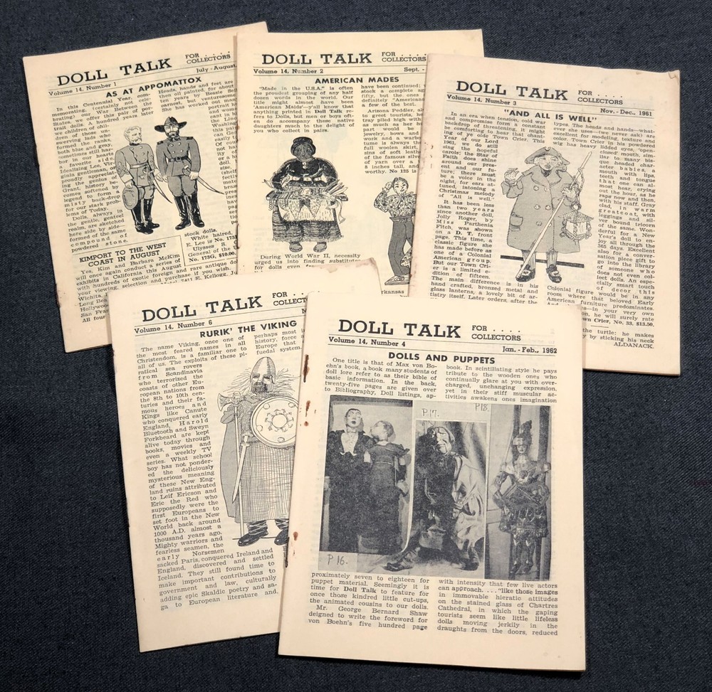 FIVE Issues Doll Talk Magazine 1961-1962 Collector Reference Information Toys
