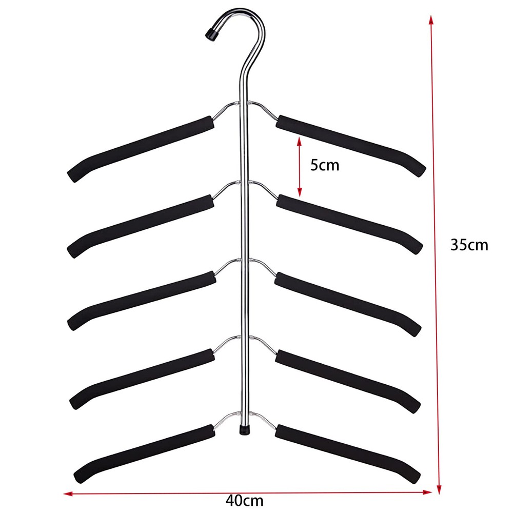 Space Saving Clothes Hangers 5 in 1 Chrome Foam Multi Layer White 3 Pack