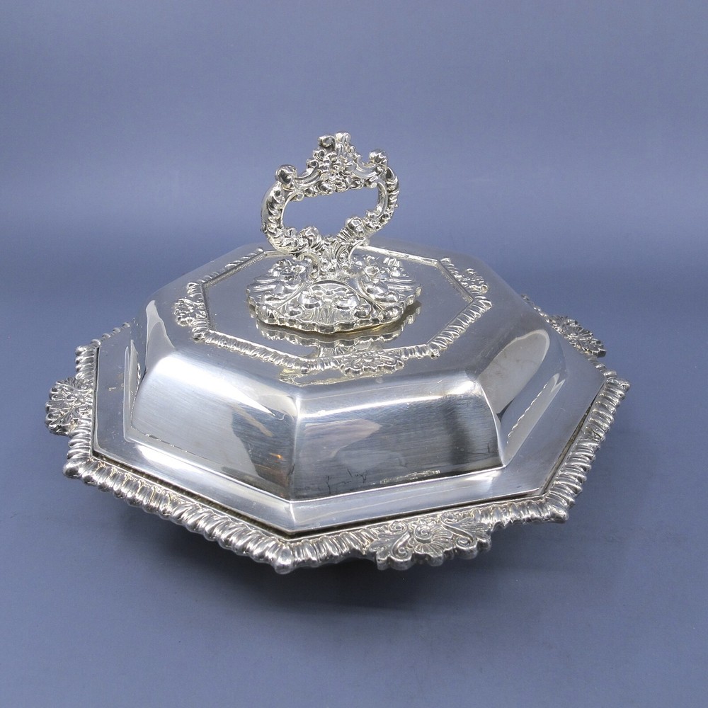 c1912 Barker Ellis 6.25"Small Pair Octagonal Covered Side Serving Dishes Entree