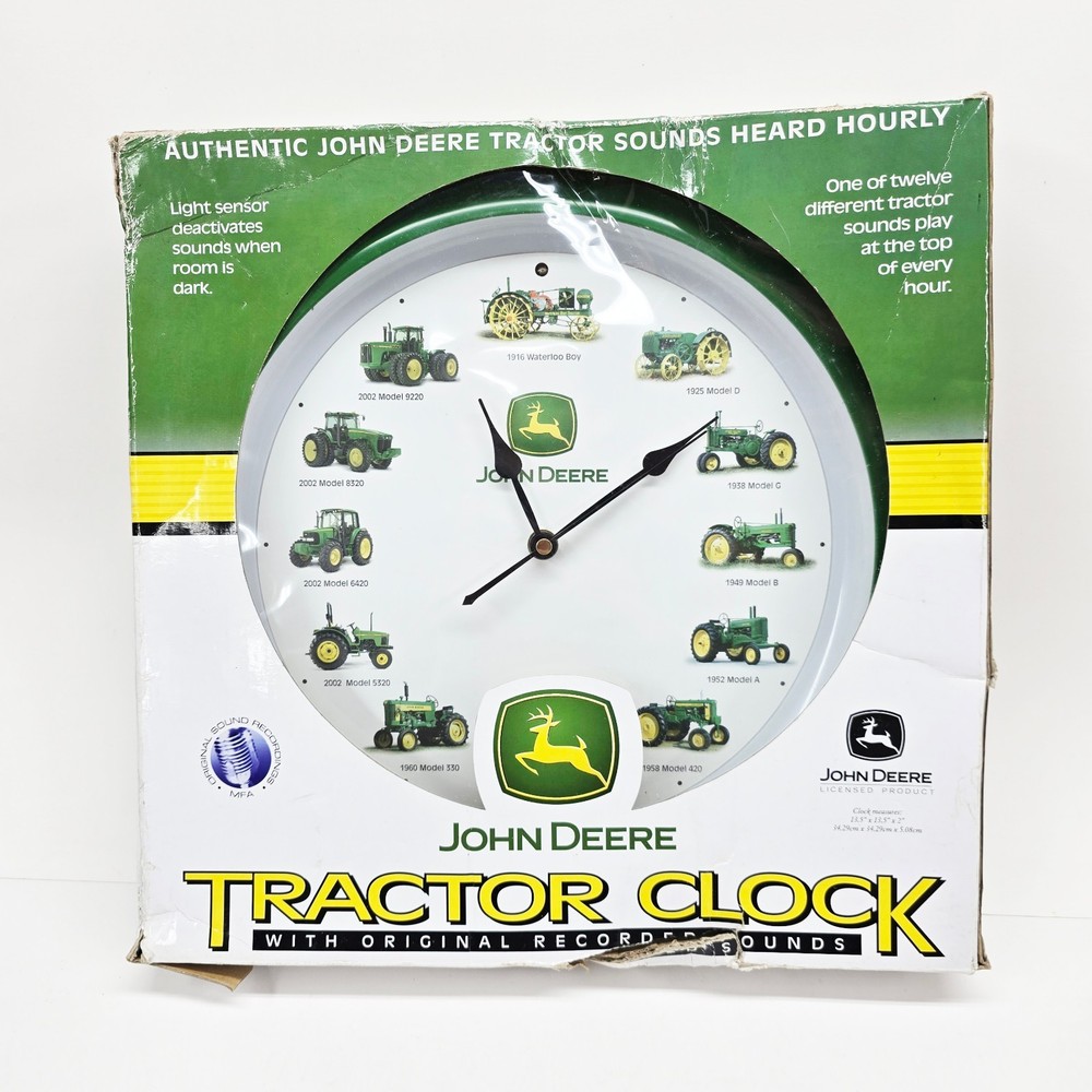 John Deere Tractor Clock, 12 Different Tractor Sounds, w/ Instructions; Works
