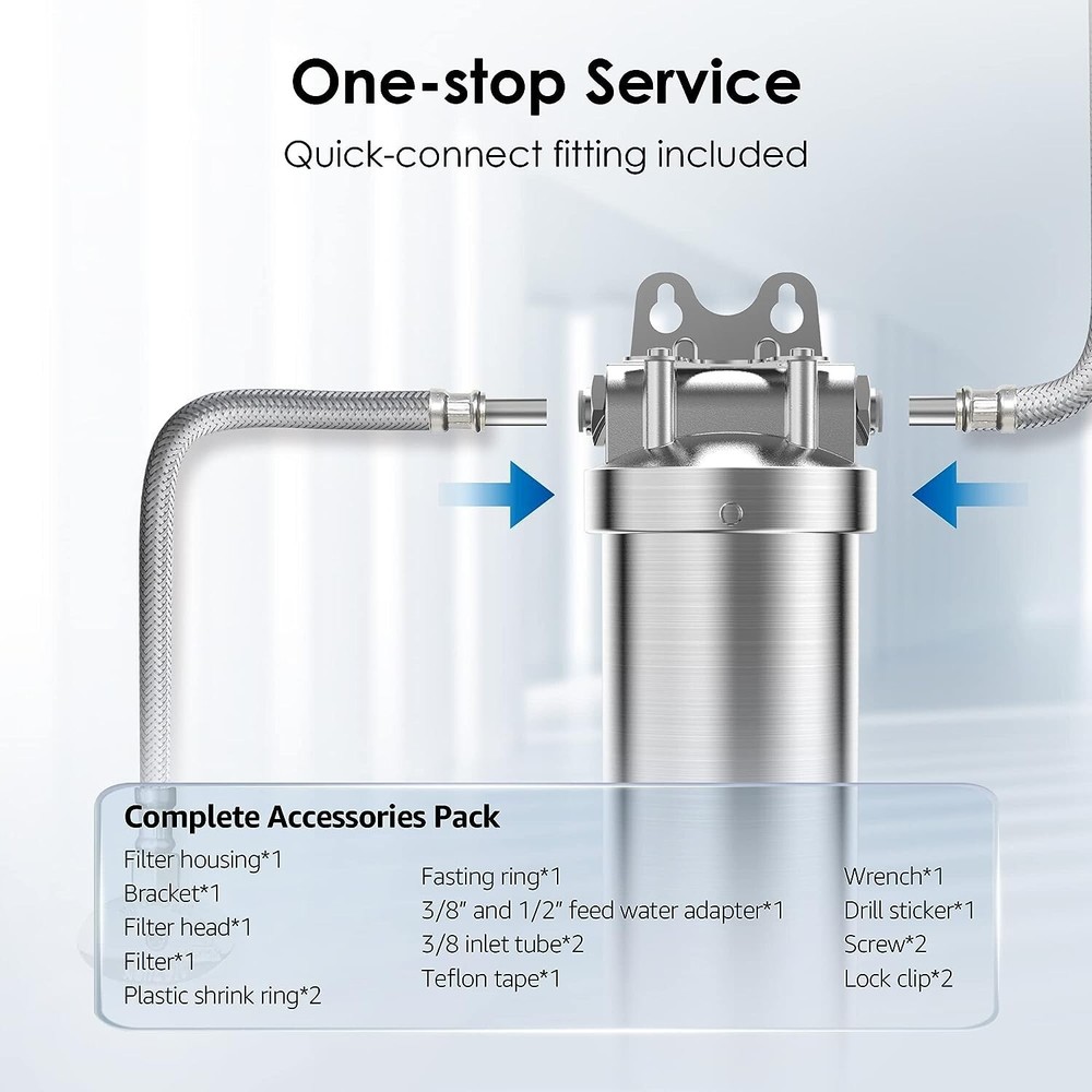 Waterdrop AS08 Under Sink Water Filter, Stainless Steel, 1 Year Lifetime