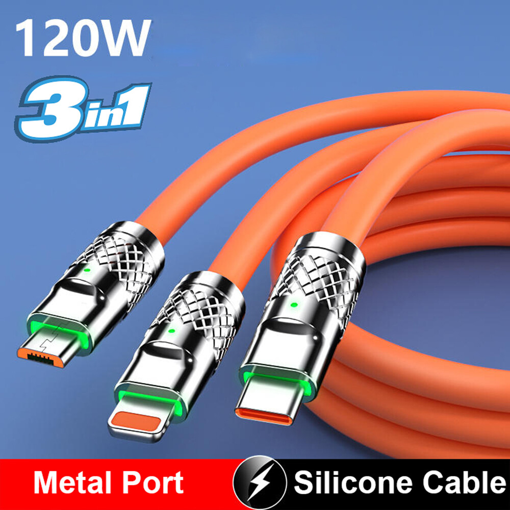 3 in 1 Fast Charging Cable Cell Phone Charger Cord For iPhone Type C Micro USB