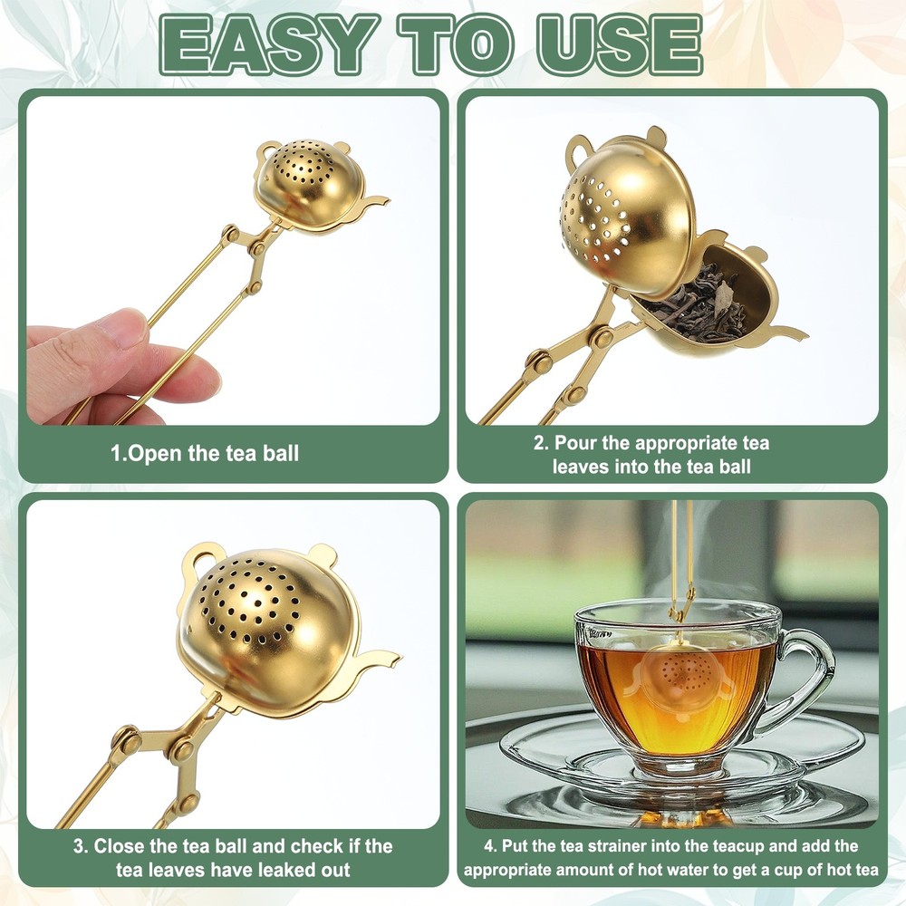 2Pcs Stainless Steel Long Handle Tea Infuser Shell shaped Gold