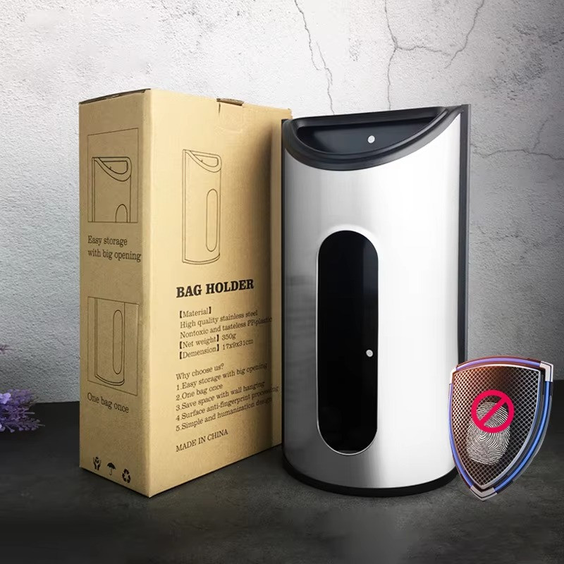 Stainless Steel Grocery Plastic Bags Holder Dispenser Wall Mount Kitchen