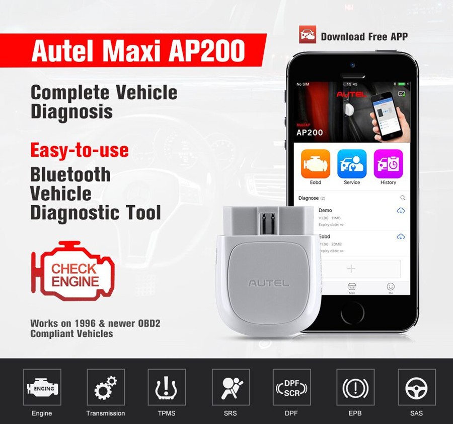 Autel MaxiAP AP200 Bluetooth OBD2 Code Reader with Full System Diagnoses Scanner