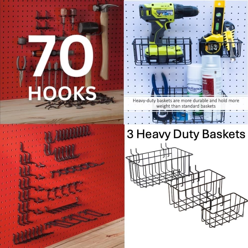 Black Pegboard Hook and Basket Set - Rust-Resistant & Durable 73-Pieces