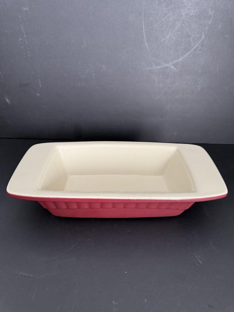 KITCHENAID 1 QUART LOAF PAN MAROON/CREAM CERAMIC STONEWARE EUC!