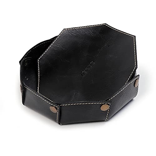 Genuine Leather Round Tray Organizer - Practical Storage Box for Wallets, Black