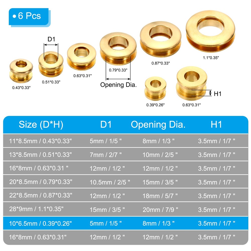 5mm(1/5 Inch) Solid Brass Hole Eyelets, 6 Pcs Flat Grommets, Brass Tone