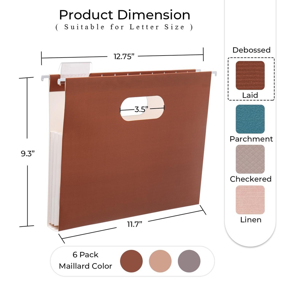 6 Pack Extra Capacity Hanging File Folders Letter Size with Handle Accordion ...