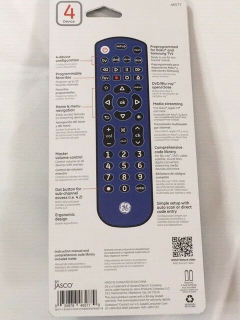 GE Pro Universal Remote 4 device 46577 Soft Touch Decor - Blue