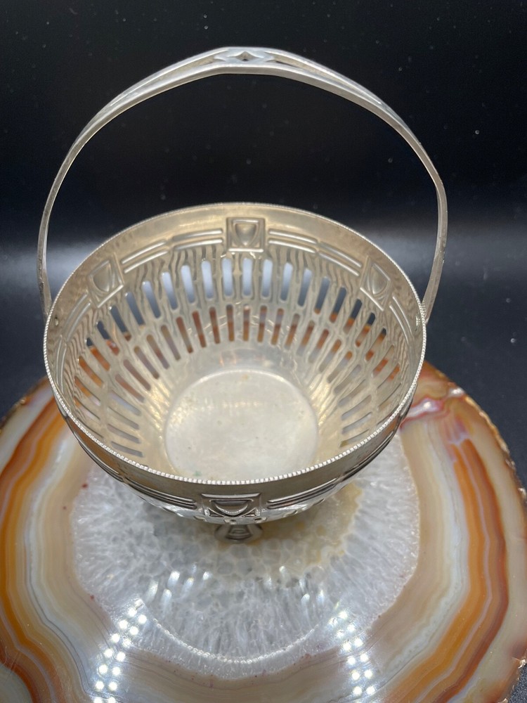 Anitque silver Plated Candy Nuts Trinket Basket Germany with Handle Unmarked