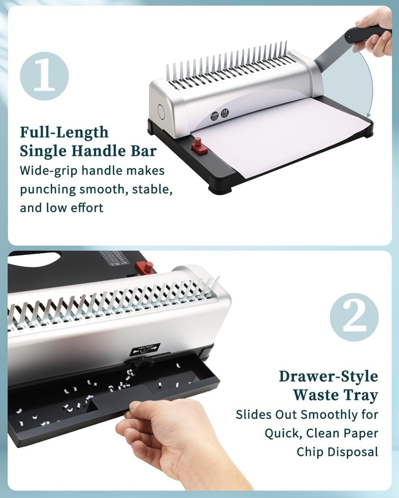 Multi-Size Comb Binding Machine - Binds 450 Sheets with 100 Colored PVC Spines