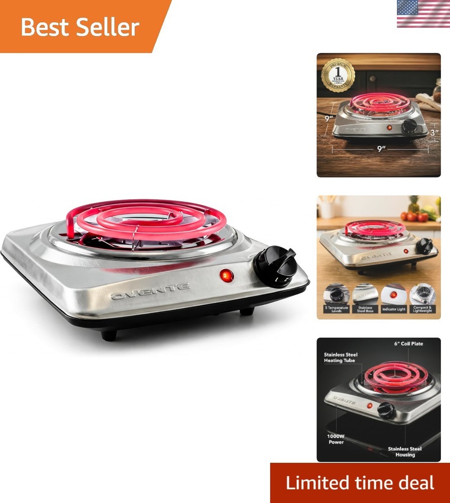 Efficient 1000W Coil Burner with Adjustable Temperature - Perfect for Indoor Use