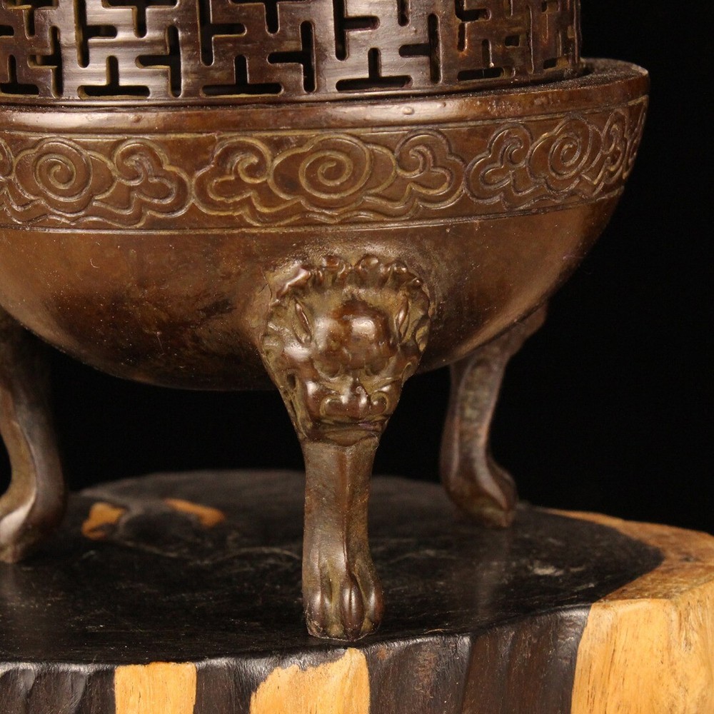 China Antique Copper Collection Net Cover Three Layer Incense Burner