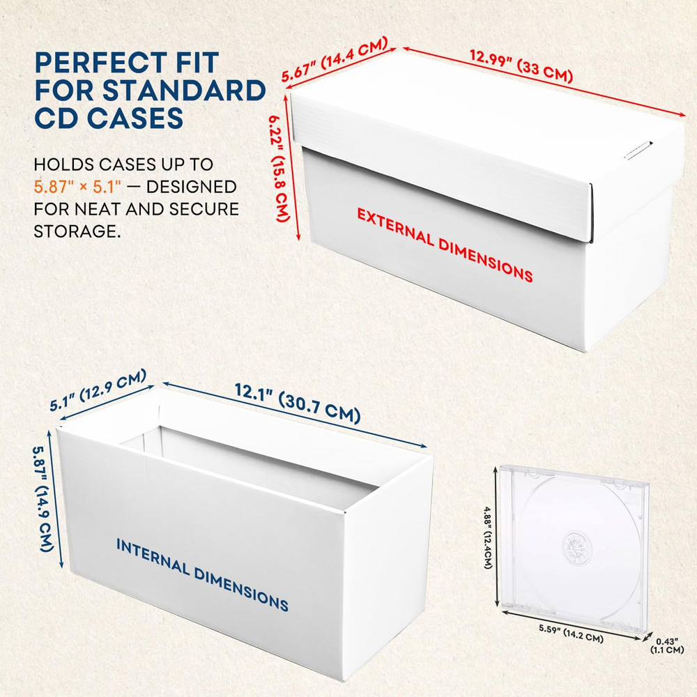 CD Storage Box, CD Case Holder, Cardboard Disc CD Organizer Box with Lids, 2 Pac