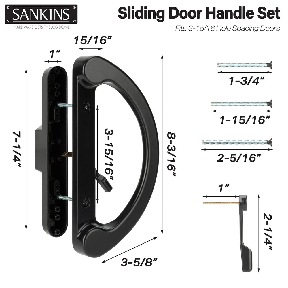 SANKINS Sliding Patio Door Handle Pull Set, Set+Latch Lever, Black