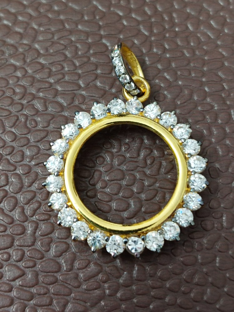 White CZ Sterling Silver Coin Connector - Handmade Bezel Pendant