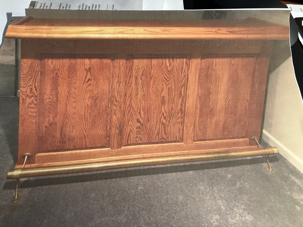 Solid wood bar -BEST OFFER-with brass foot rail and 3 barstools + stool