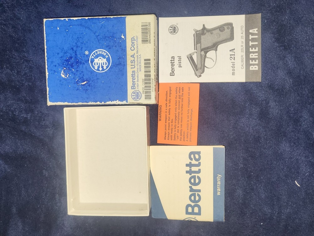 Beretta Model 21 Box And Paperwork.