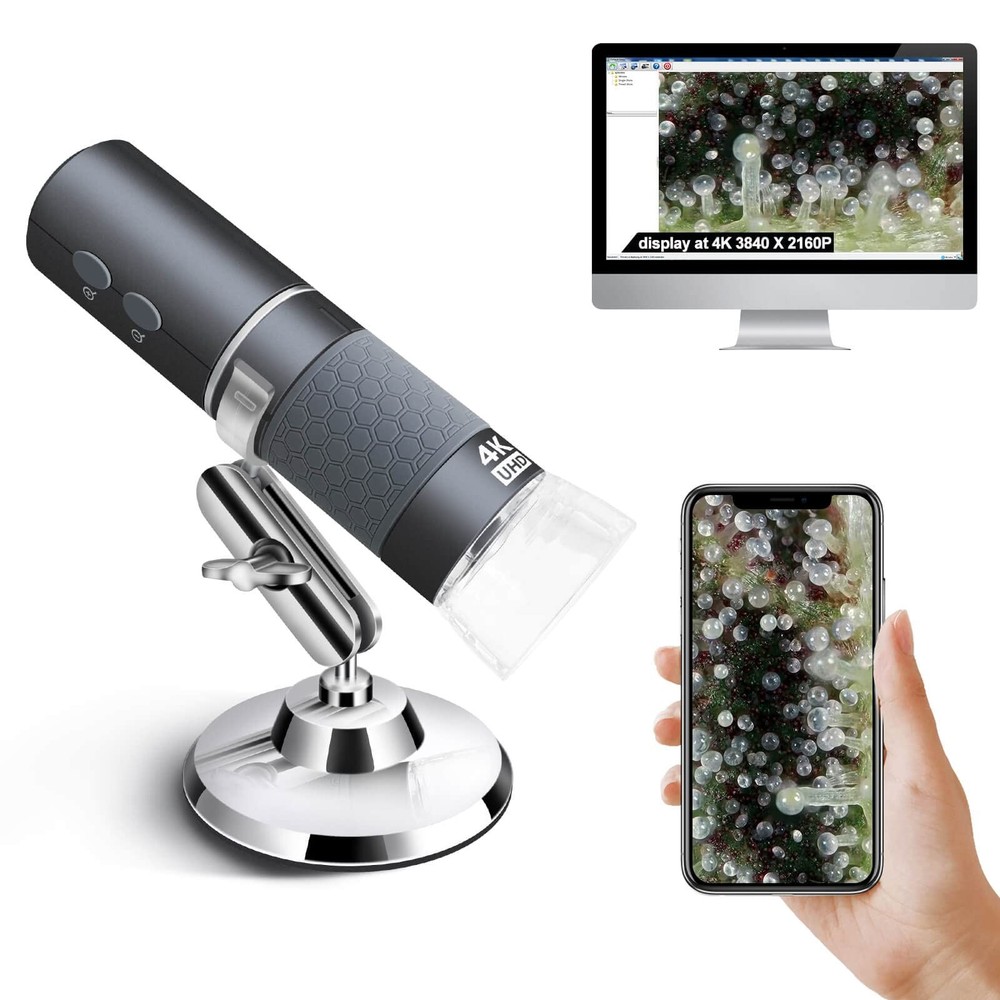 4K WiFi Microscope for iPhone Android PC, 50-1000X USB Digital Microscope Wir...