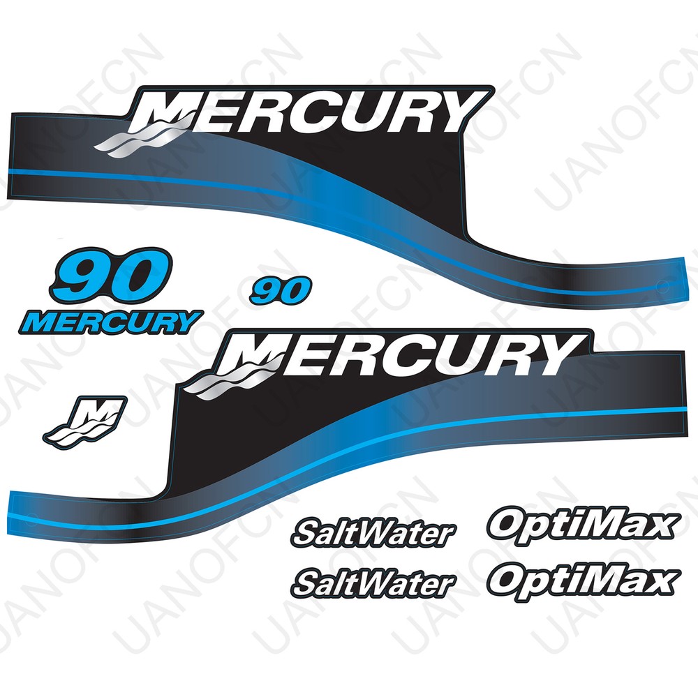 Outboard Engine Decals Sticker Set Replacement Mercury 90 HP OptiMax (Blue)
