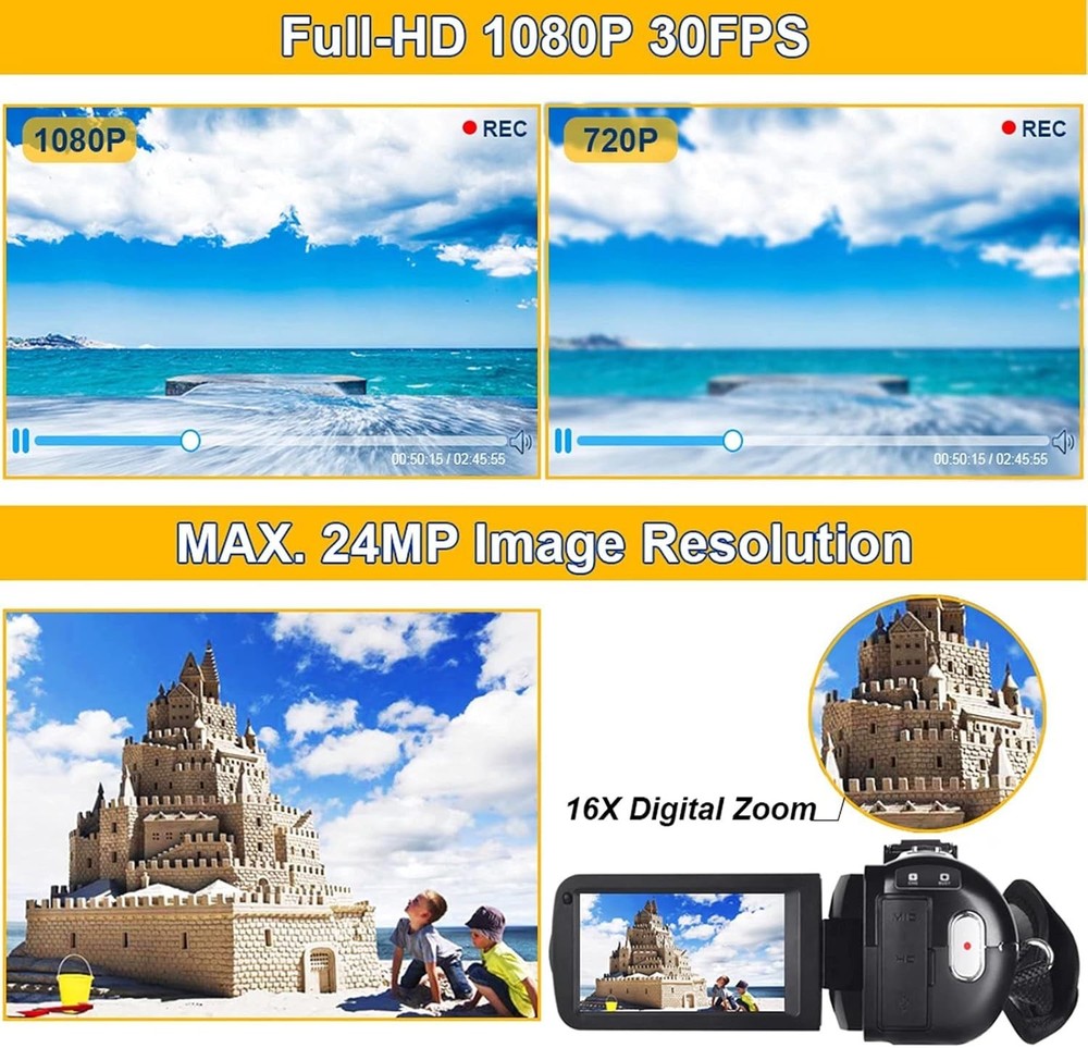 IR Night Vision Camcorder - 1080P Full HD, Remote Control & Time-Lapse Features