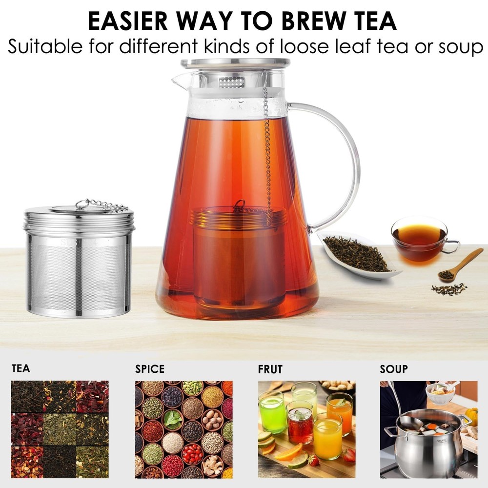 Extra Large Tea Infuser -304 Tea Filter with Threaded Lid & Chain Hook-Perfec...