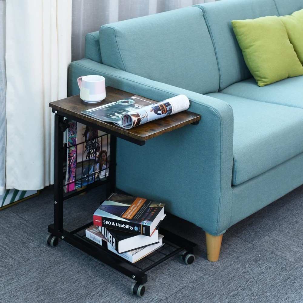 AIZ Overbed Table, Height Adjustable Sofa Side Table Slide Under The Sofa Tab...