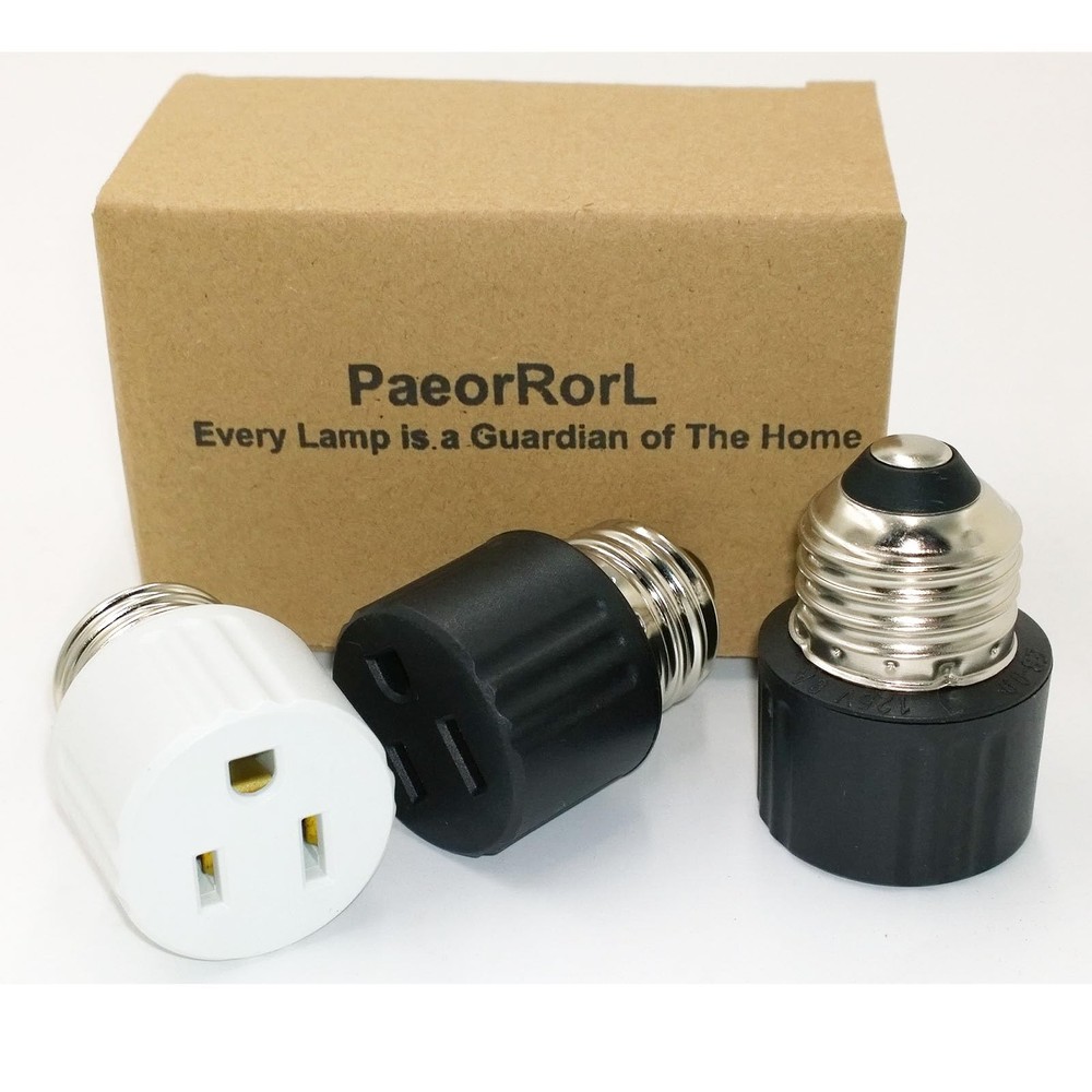 Light Socket to Plug Adapter, Convert Bulb 2 Black 1 White