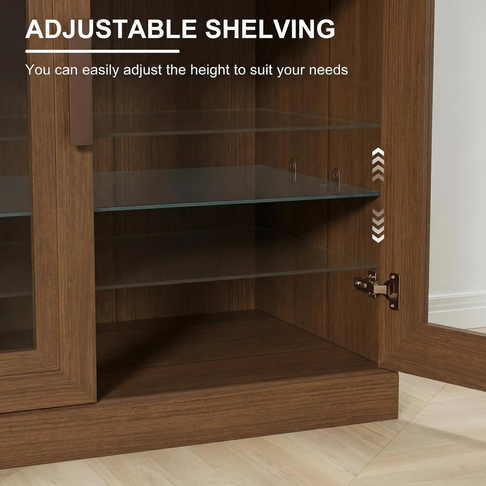 Walnut Adam Sideboard Buffet Cabinet with Glass Doors & Adjustable Shelves