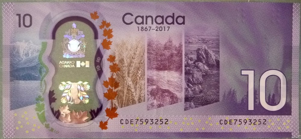 CANADA 10 DOLLARS COMMEMORATIVE NOTE FROM 2017, POLYMER PLASTIC