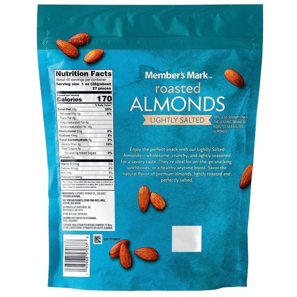 Member's Mark Lightly Salted Roasted Almonds 40 oz