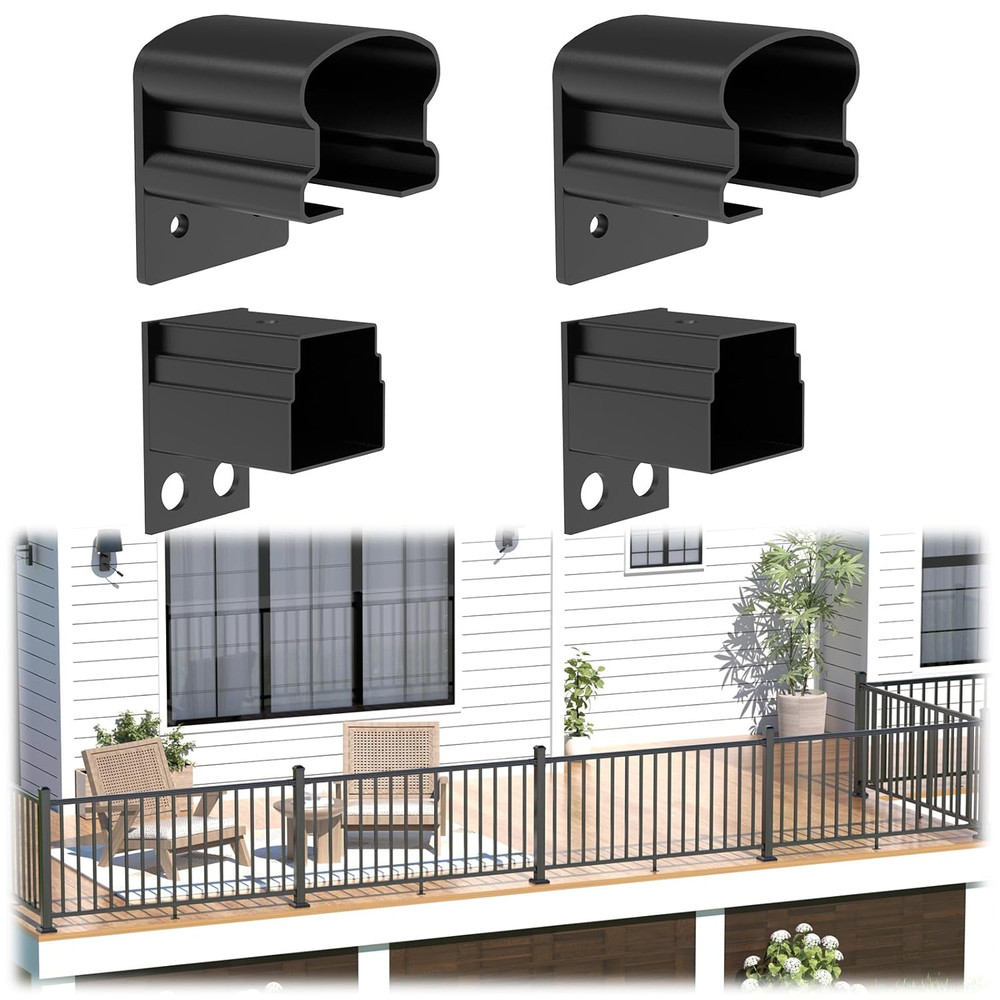 4 Pack Aluminum Deck Railing Bracket Connector, Fixed Railing Bracket, Black Tex