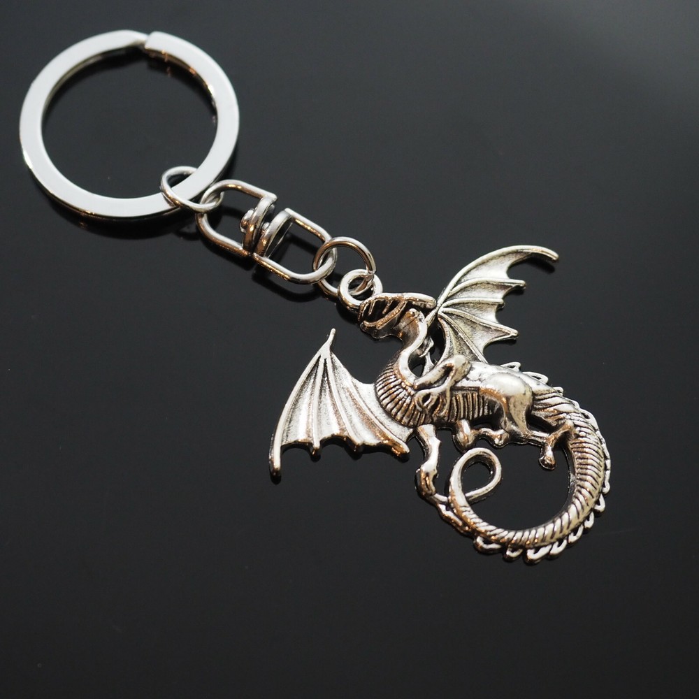 Winged Dragon Long Tail Silver Keychain Swivel