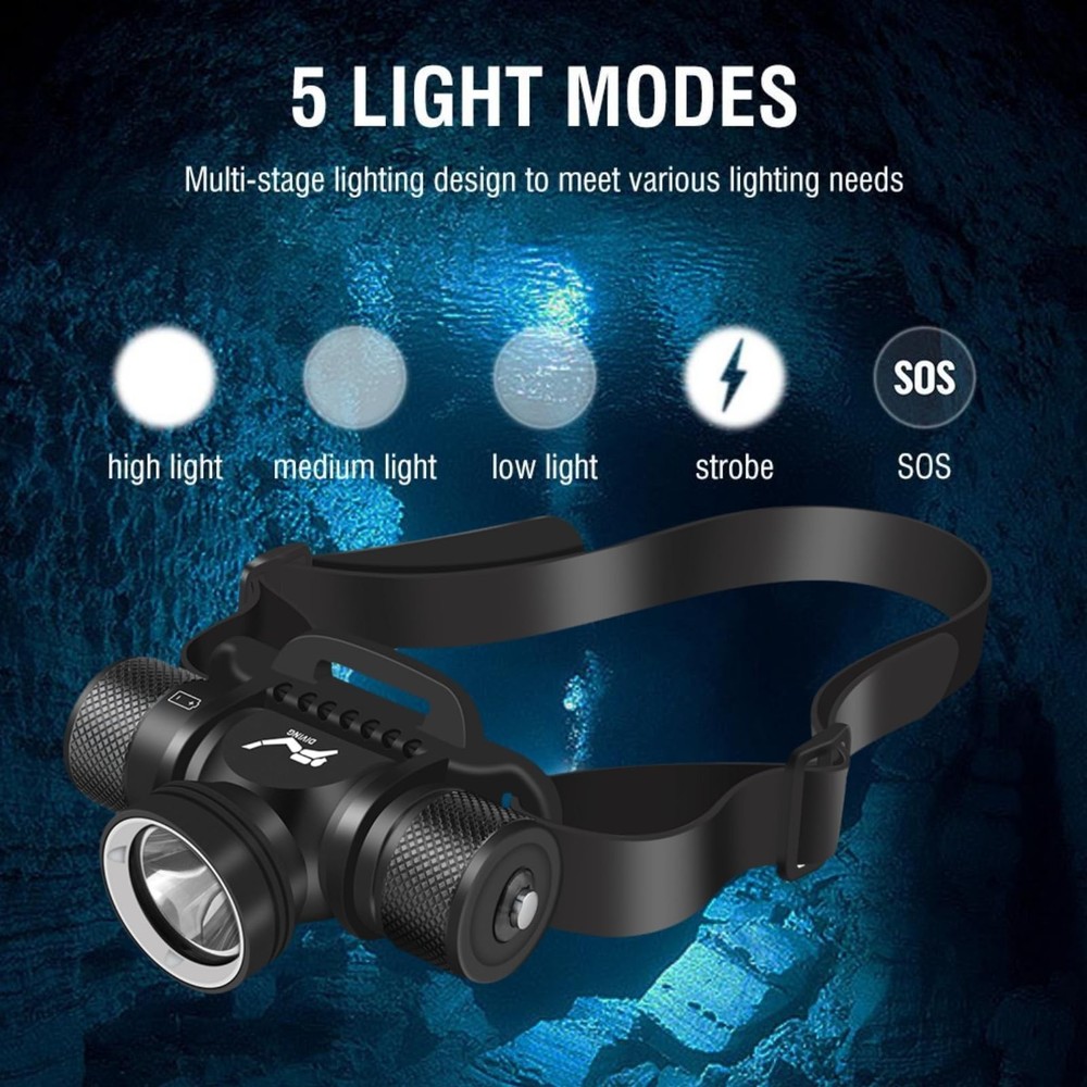 WINDFIRE Scuba Diving Light, Long Range Diving Flashlight Headlamp, 5 Modes D...