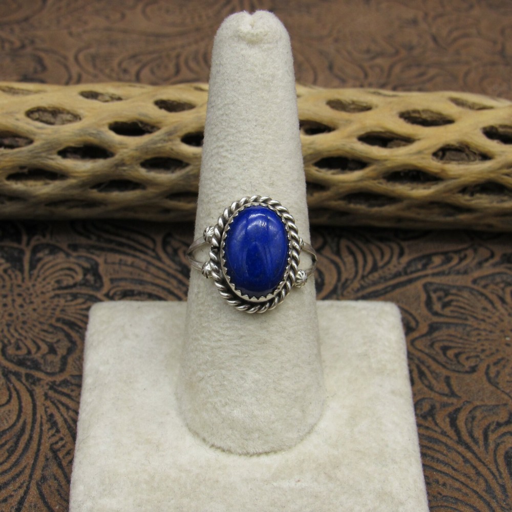 *Sterling Silver and Oval Lapis Ring Size 8.25