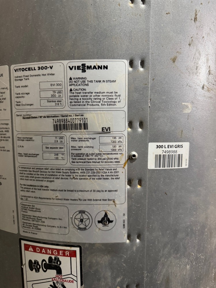 Viessmann Vitocell EVI 300-V Indirect Fired Hot Water Storage Tank 79 Gallons