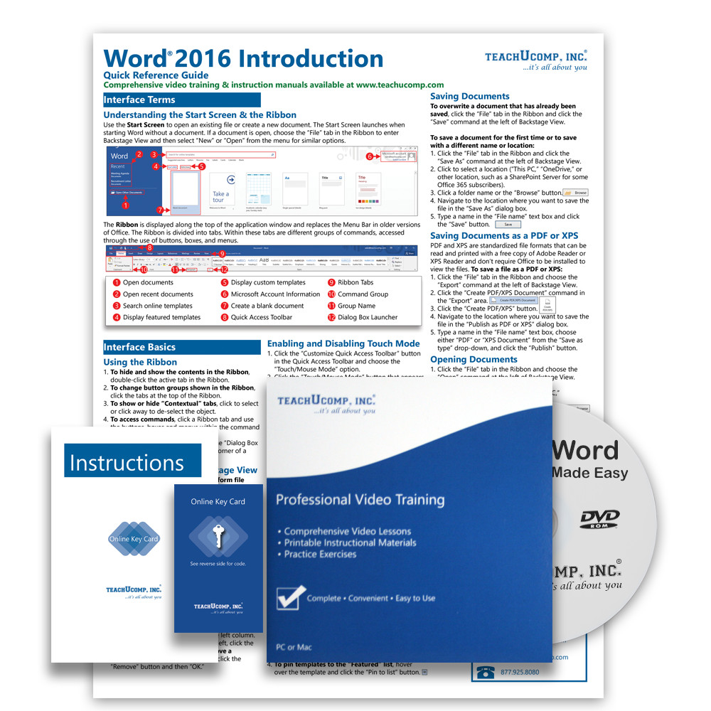 MICROSOFT WORD 2016 DELUXE Training Tutorial Course & Quick Reference Guide