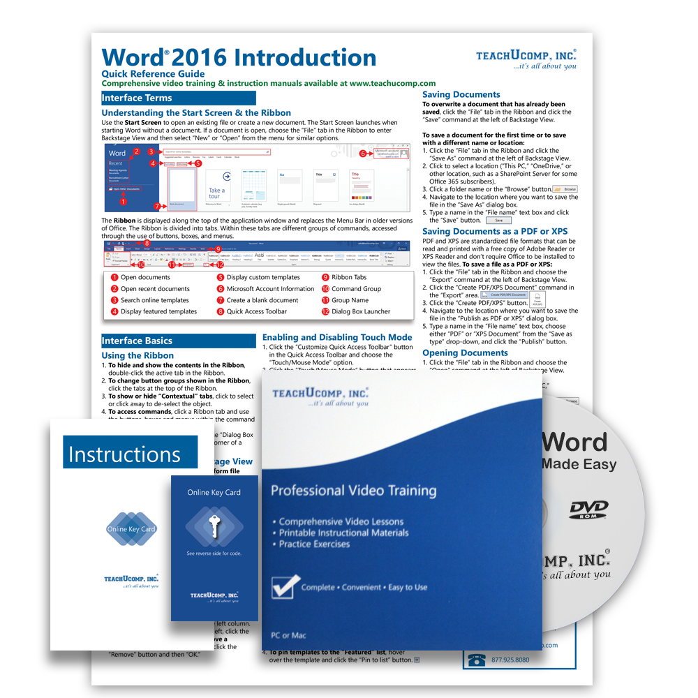 MICROSOFT WORD 2016 DELUXE Training Tutorial Course & Quick Reference Guide