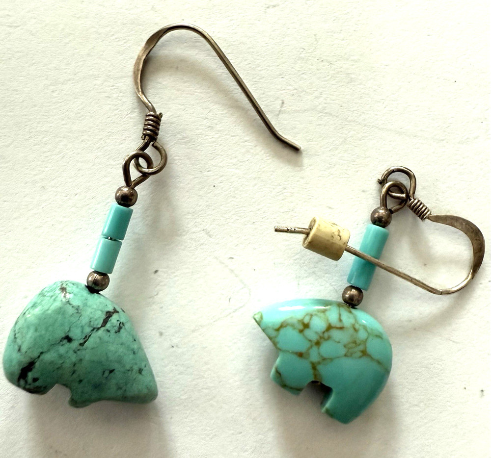 Southwest Turquoise BEARS & Sterling Dangle Earrings