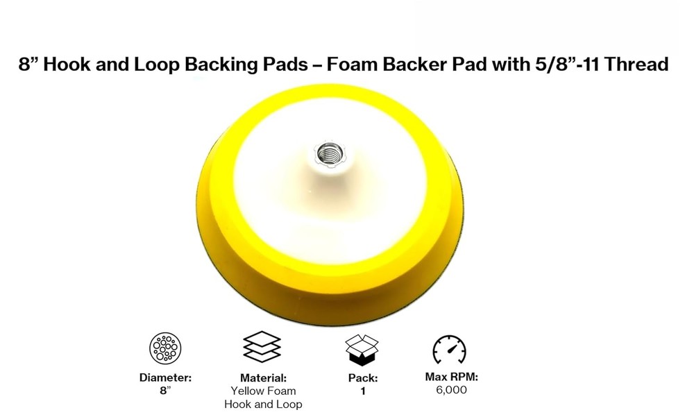 8-inch premium hook-and-loop backing plate,