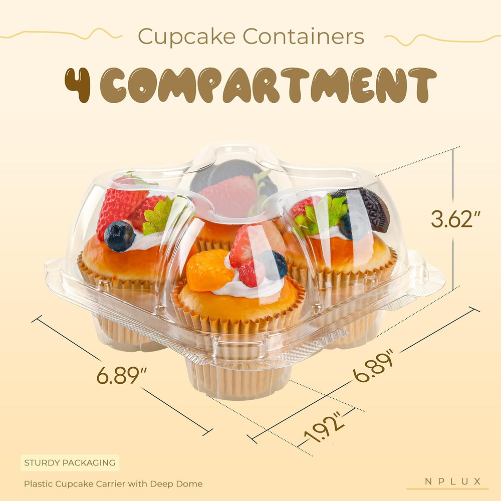 4 Compartment Cupcake Containers 20 Pack Cupcake Holder with Connected Airtight