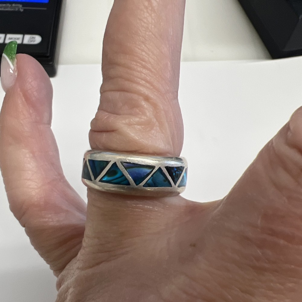 Sterling Silver Abalone Inlay Ring Size 8.5