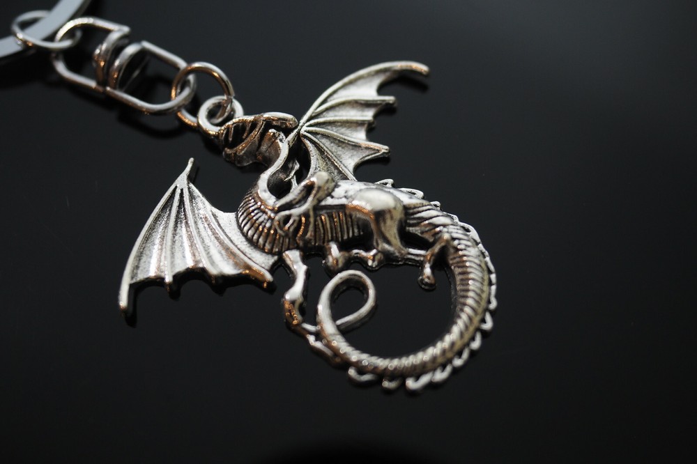 Winged Dragon Long Tail Silver Keychain Swivel