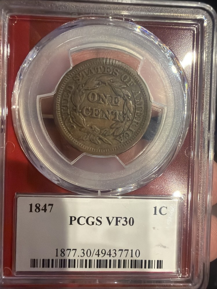 1847 Braided Hair Large Cent - PCGS VF30